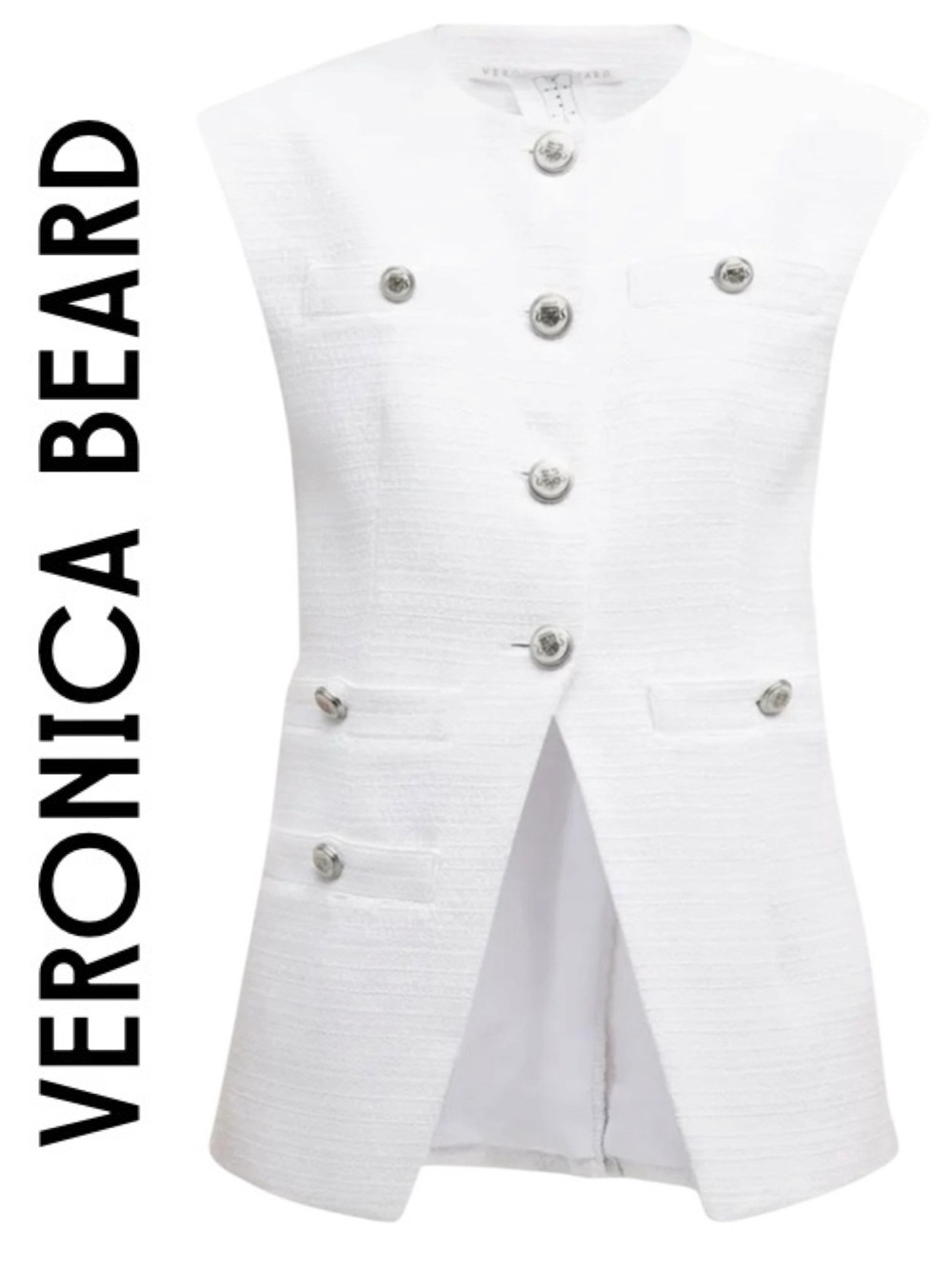Veronica Beard Tamara Vest White Cotton Tweed Silver VB Designer Miller Blazer